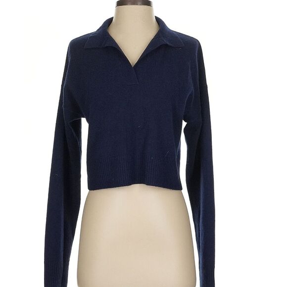 Reformation Beckie Cashmere Sweater Navy Blue Collared Preppy Soft Pull Over XS - Picture 2 of 6
